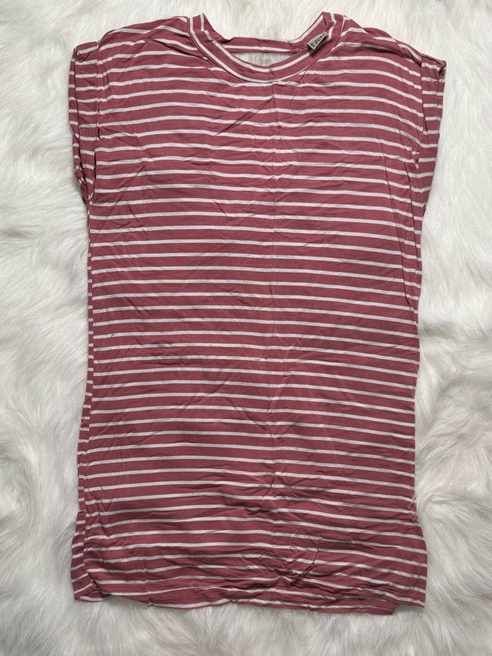 Striped Dusty Rose and White Short Sleeve Tee Dress